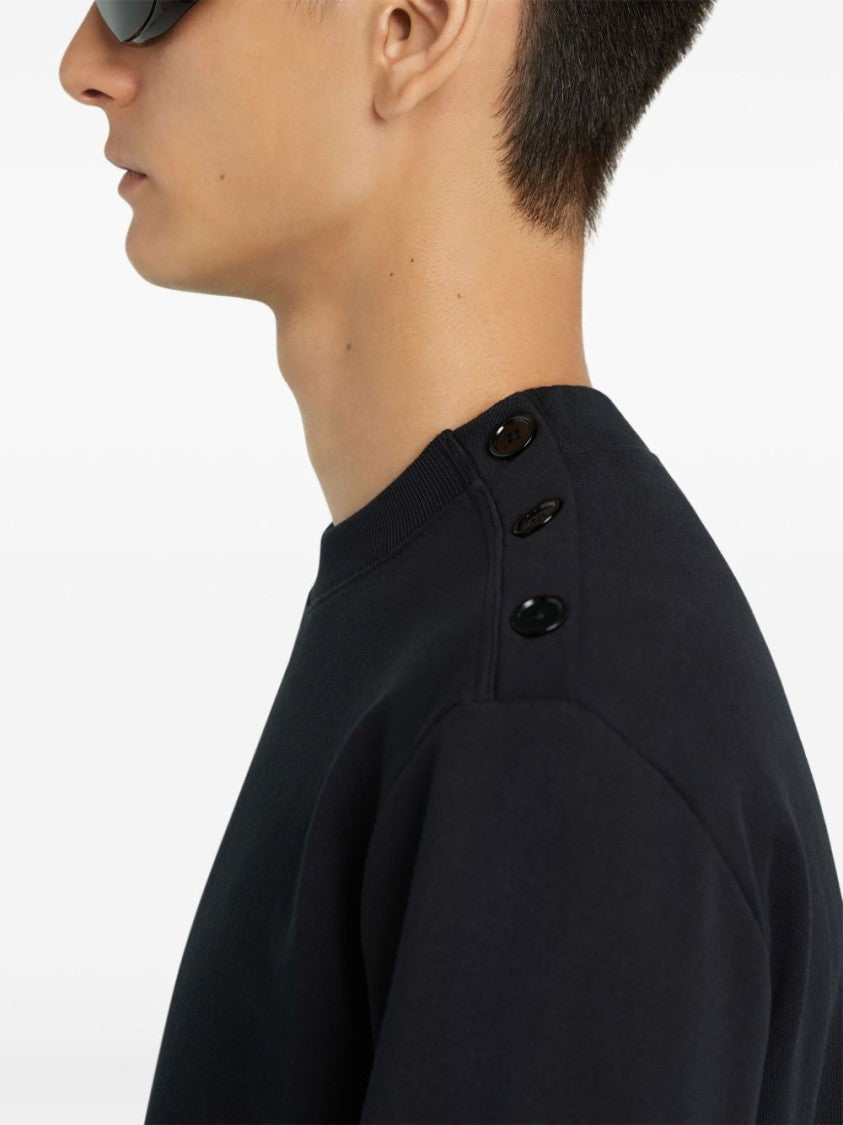 Courrèges Black Shoulder Button Ribbed Knit Sweater