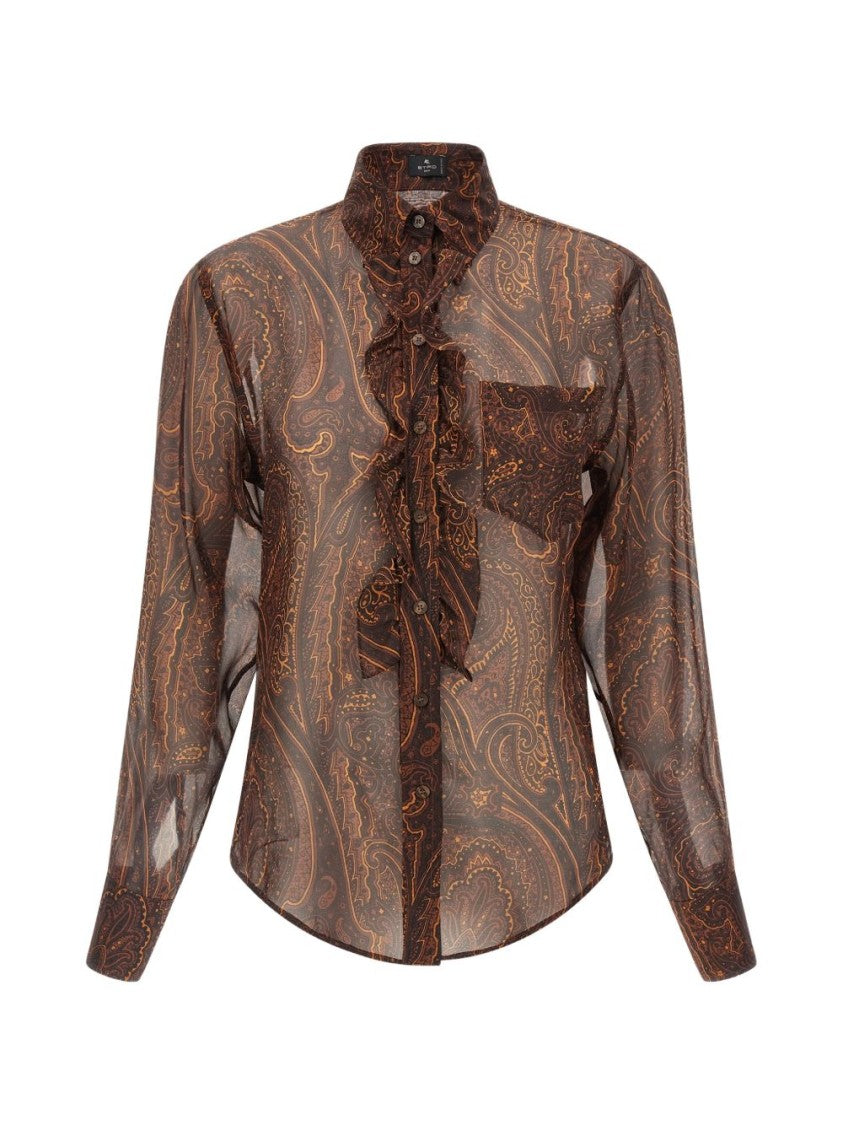 Etro Sheer Silk Paisley Ruffle Shirt