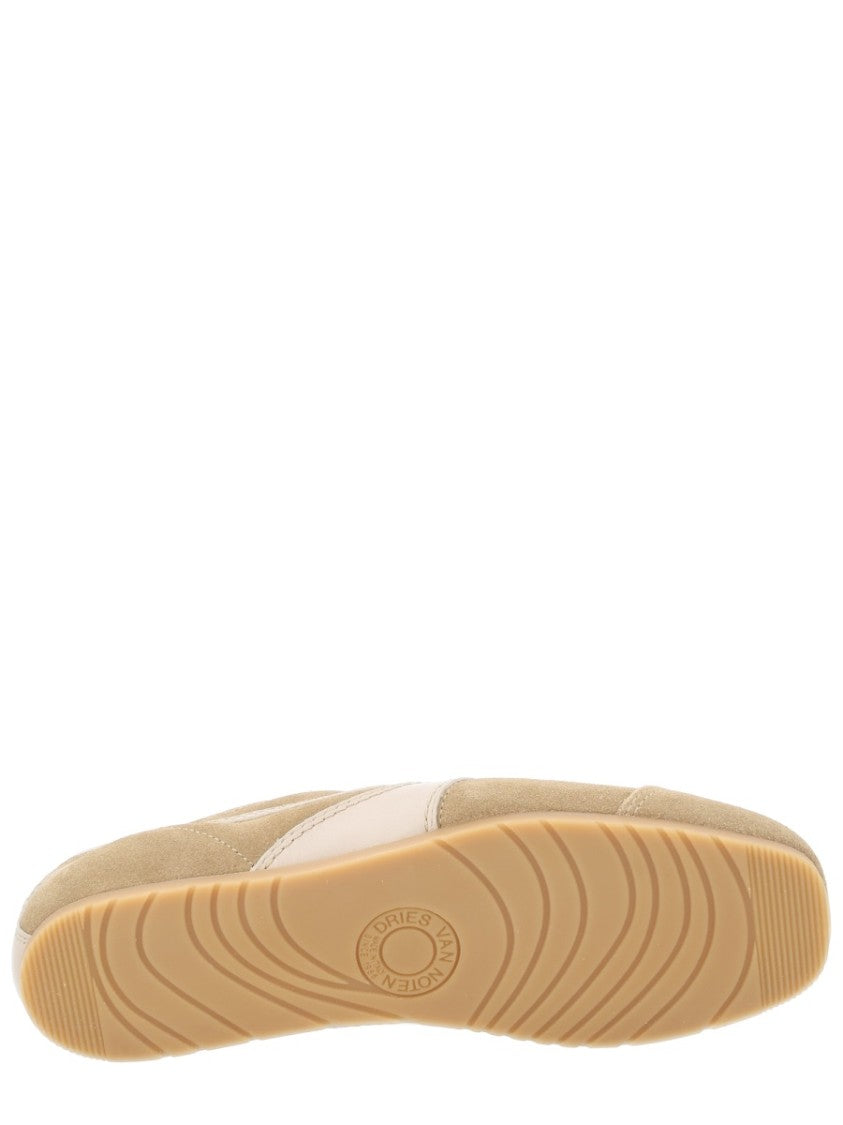 Dries Van Noten Neutrals Low-Profile Scalloped Trim Leather Sneakers