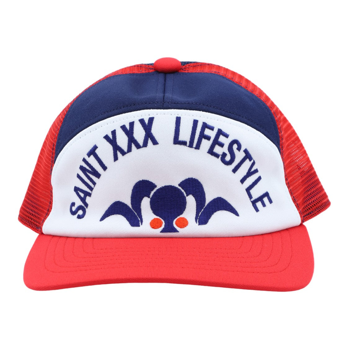 Saint Mxxxxxx Structured Navy Blue Trucker Hat With Graphic Patch