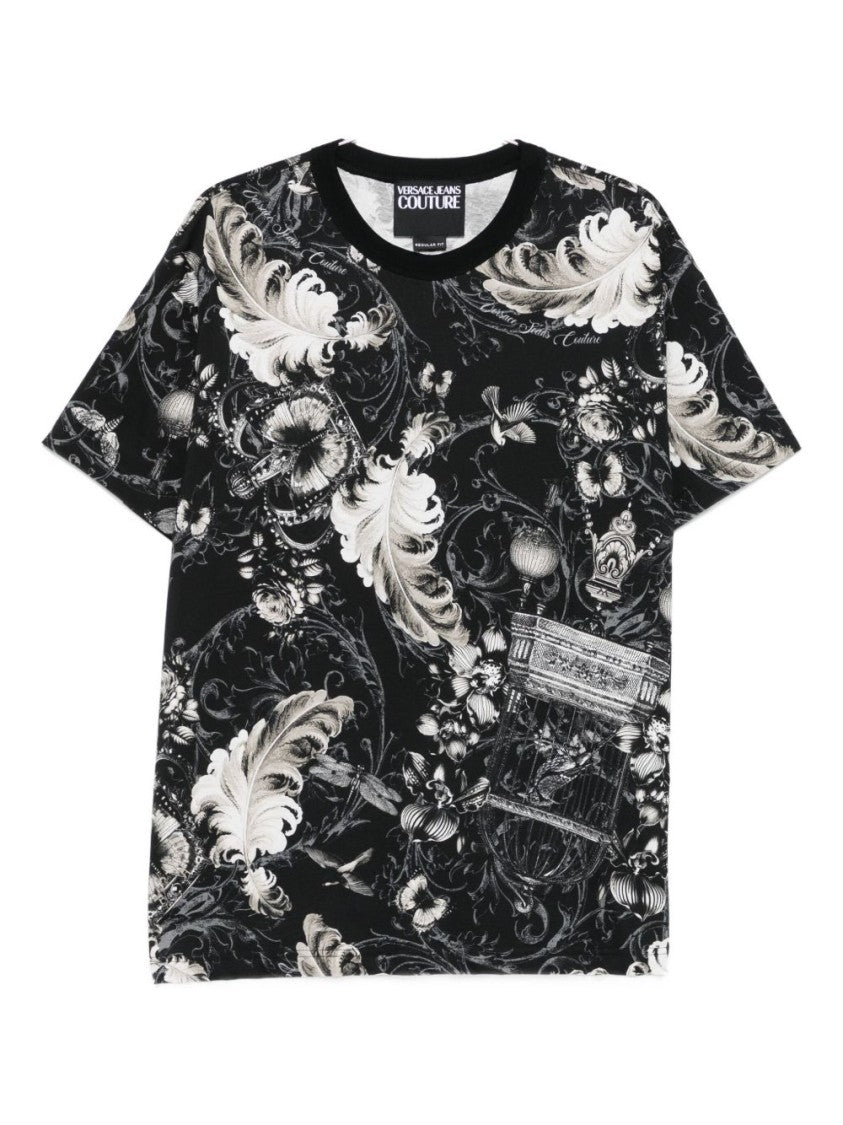 Versace Jeans Couture Baroque-Print Cotton T-Shirt With Classic Crew Neckline