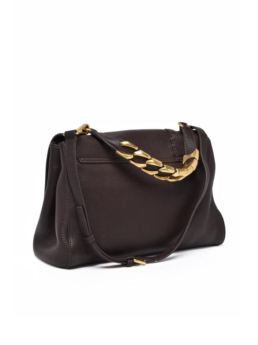 Ermanno Firenze Arabella Handbag With Textured Leather And Gold Chain Accents