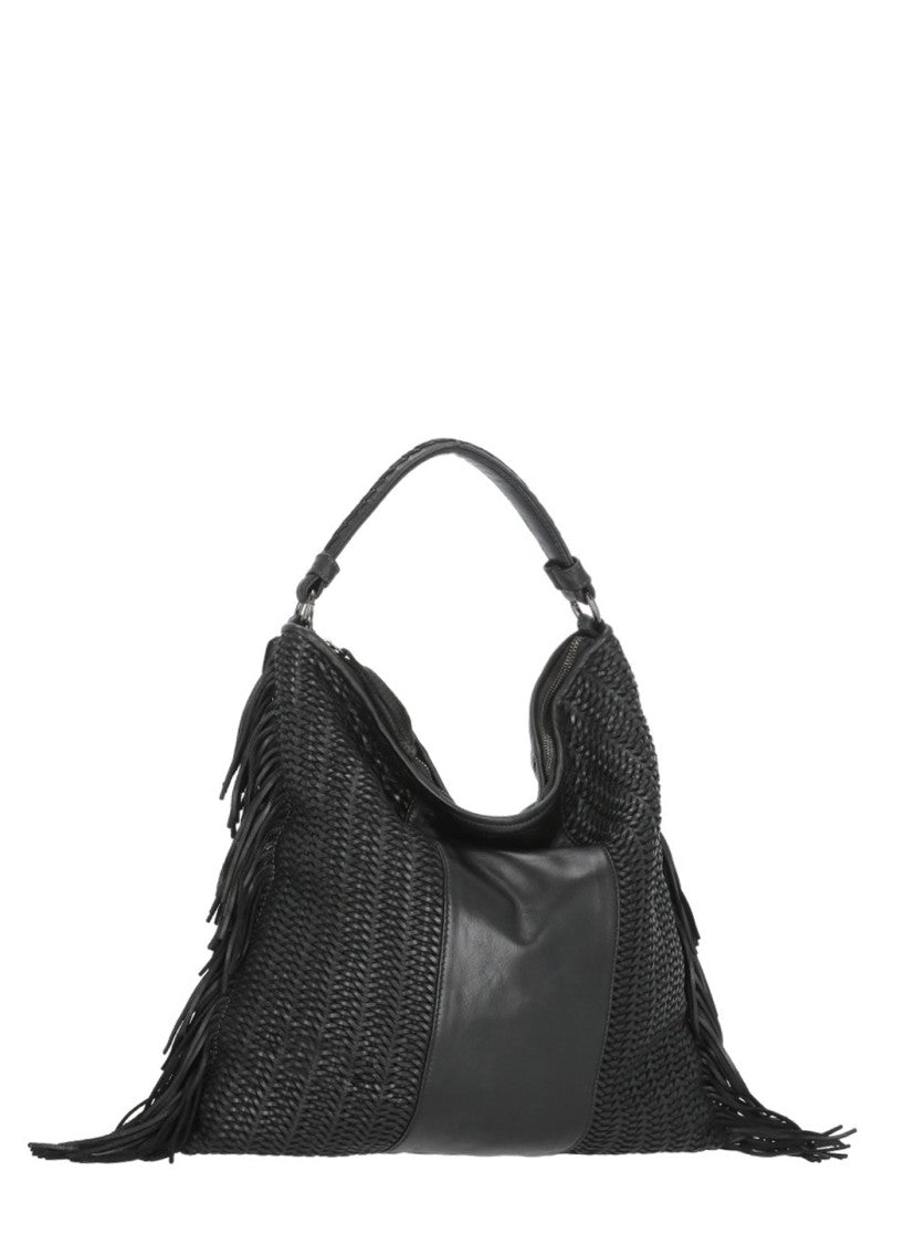 Reptile's House Braided Black Shopping Bag With Fringes