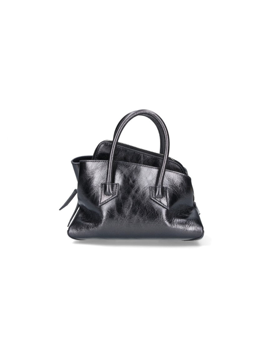 The Attico Structured Crinkled Leather Handbag With Rounded Handles
