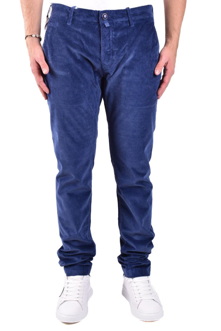 Jacob Cohen Tailored Dark Blue Trousers With Subtle Corduroy Texture