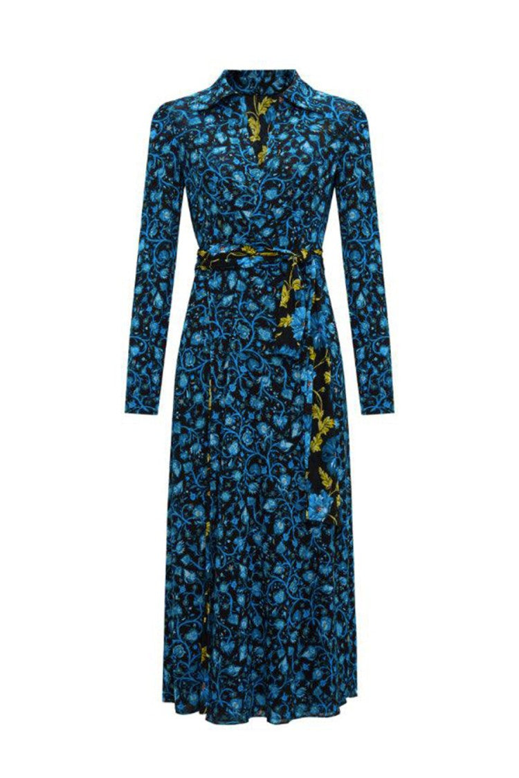 Diane Von Furstenberg Floral Print Wrap Dress With Long Sleeves