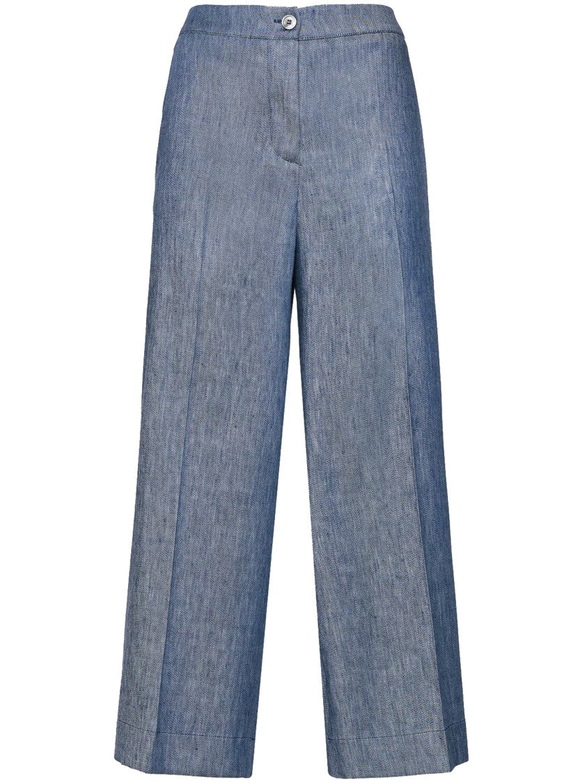 Elena Miro` Mariniere Wide-Leg Cropped Blue Pants