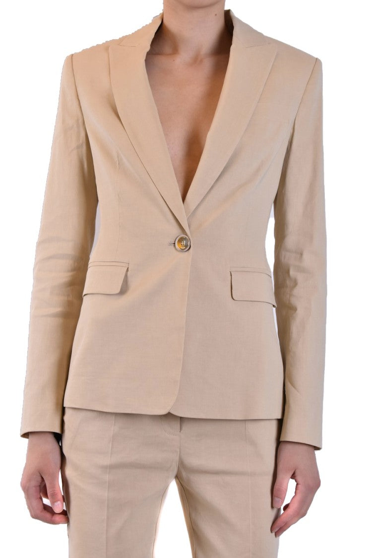 Pinko Tailored Beige Blazer Structured Shoulders Button