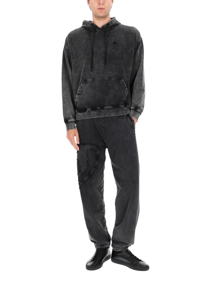 Diesel Washed Black Back Textured Logo Cotton Hoodie