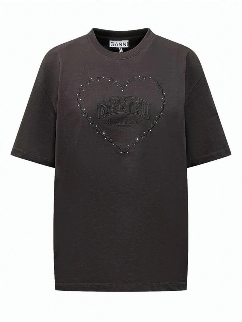 Ganni Relaxed-Fit Short-Sleeved T-Shirt With Heart Design