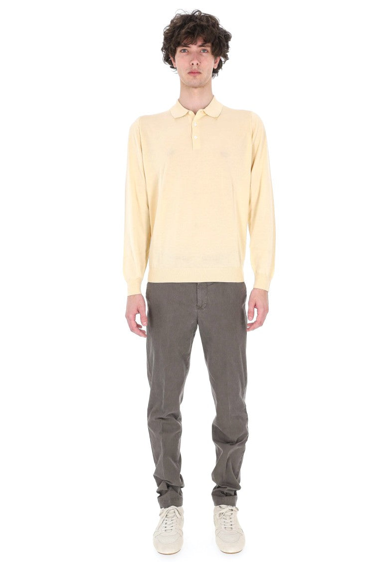 Drumohr Yellow Long-Sleeve Cotton Polo Shirt