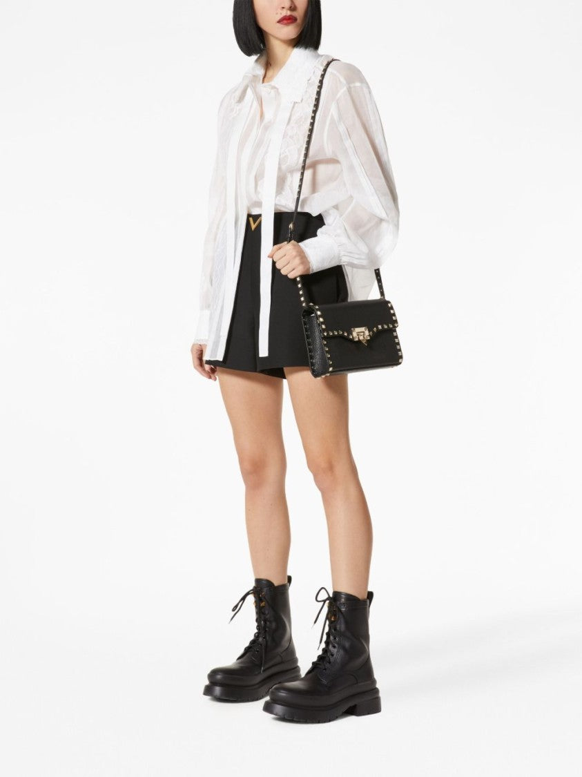 Valentino Garavani Textured Leather Rectangular Bag With Pyramid Studs