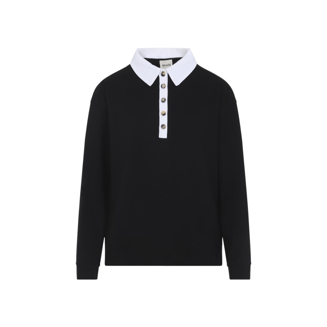 Khaite Silk Long-Sleeved Top With Contrasting Collar And Button Placket