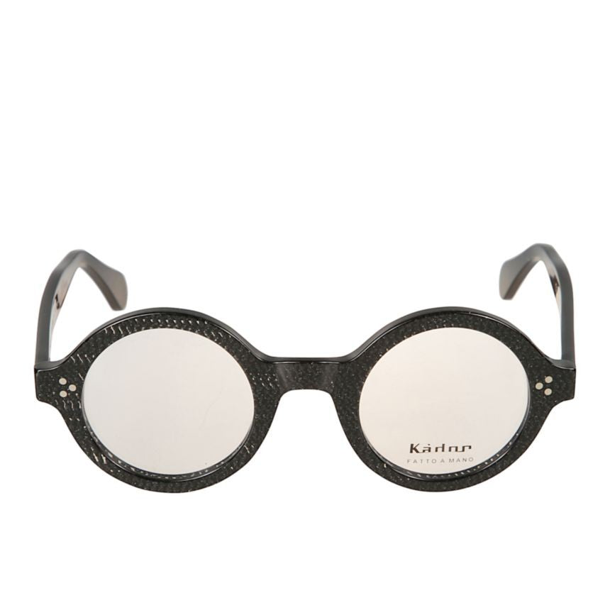 Kador Arkistar Round Textured Black Eyeglasses With Stitch Detail