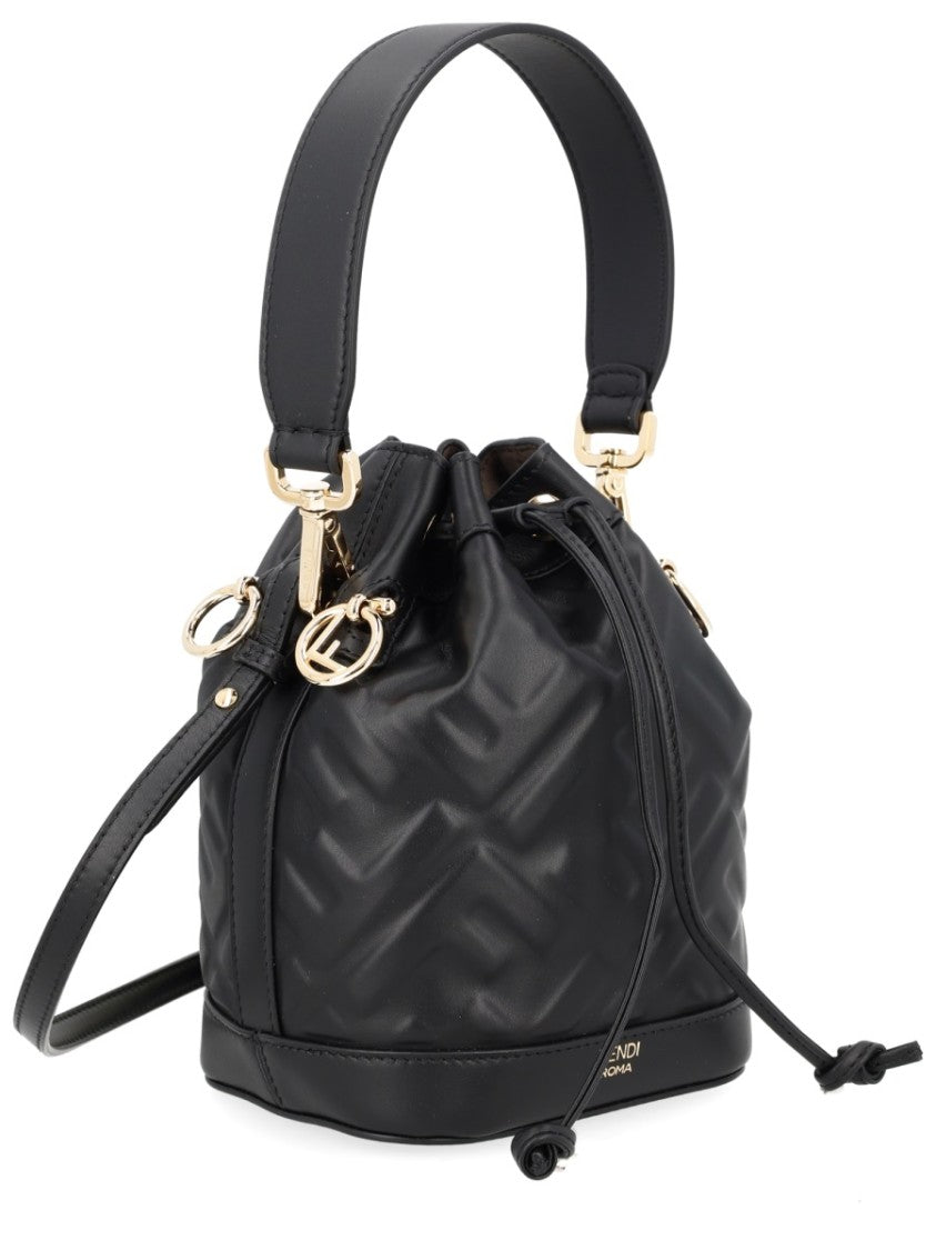 Fendi Quilted Leather Mini Bucket Bag With Drawstring Closure And Gold Accents