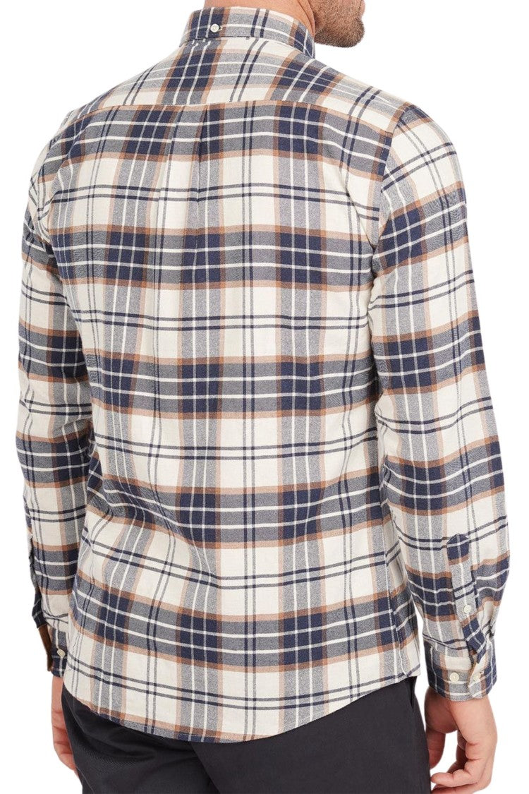 Barbour Ecru Cotton Shirt With Brushed Finish And Tartan Design