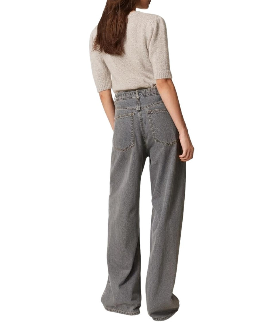 Twin-Set High-Waisted Buckle Wide-Leg Jeans