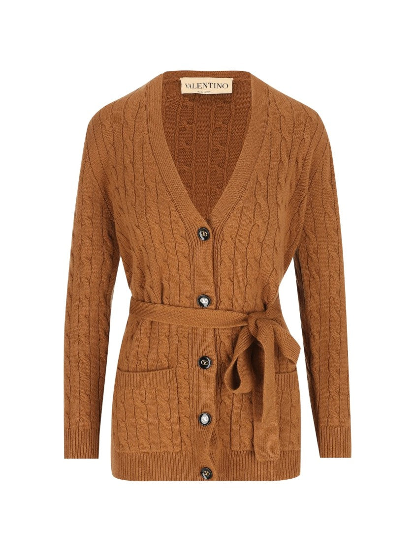 Valentino Classic Cable Knit Cardigan With Distinctive Buttons And Matching Belt