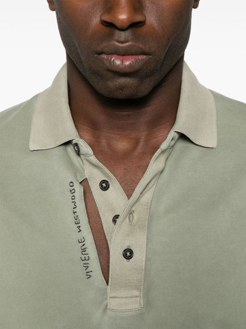 Vivienne Westwood Sage Green Cut-Out Ribbed Trim Polo