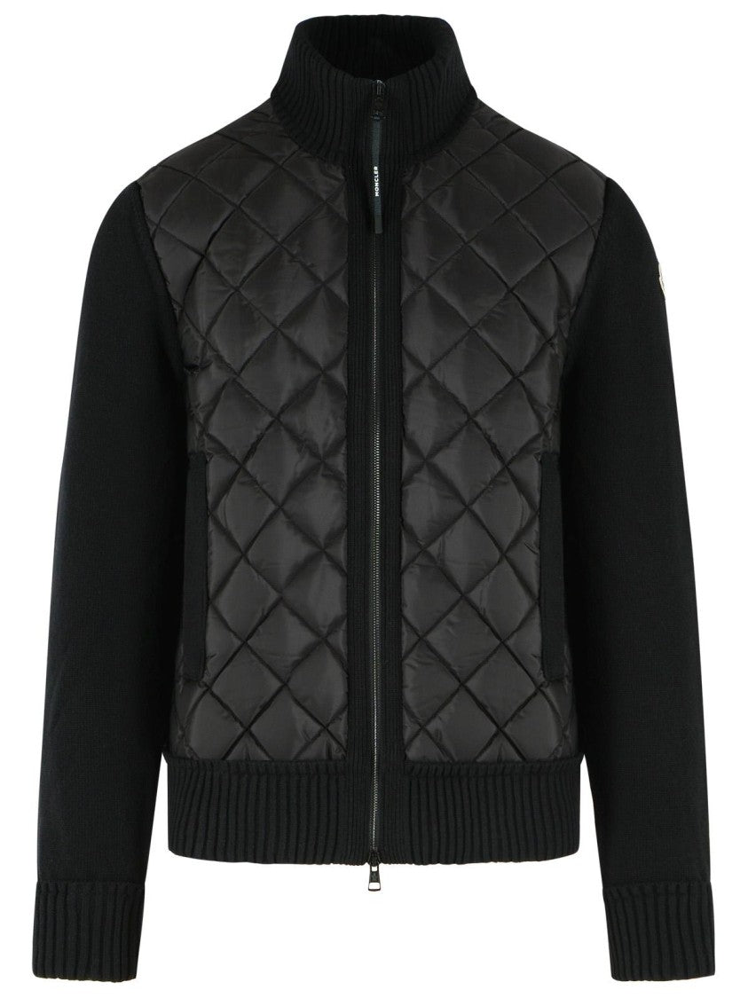 Moncler Black Diamond-Quilted Virgin Wool-Blend Zip Cardigan