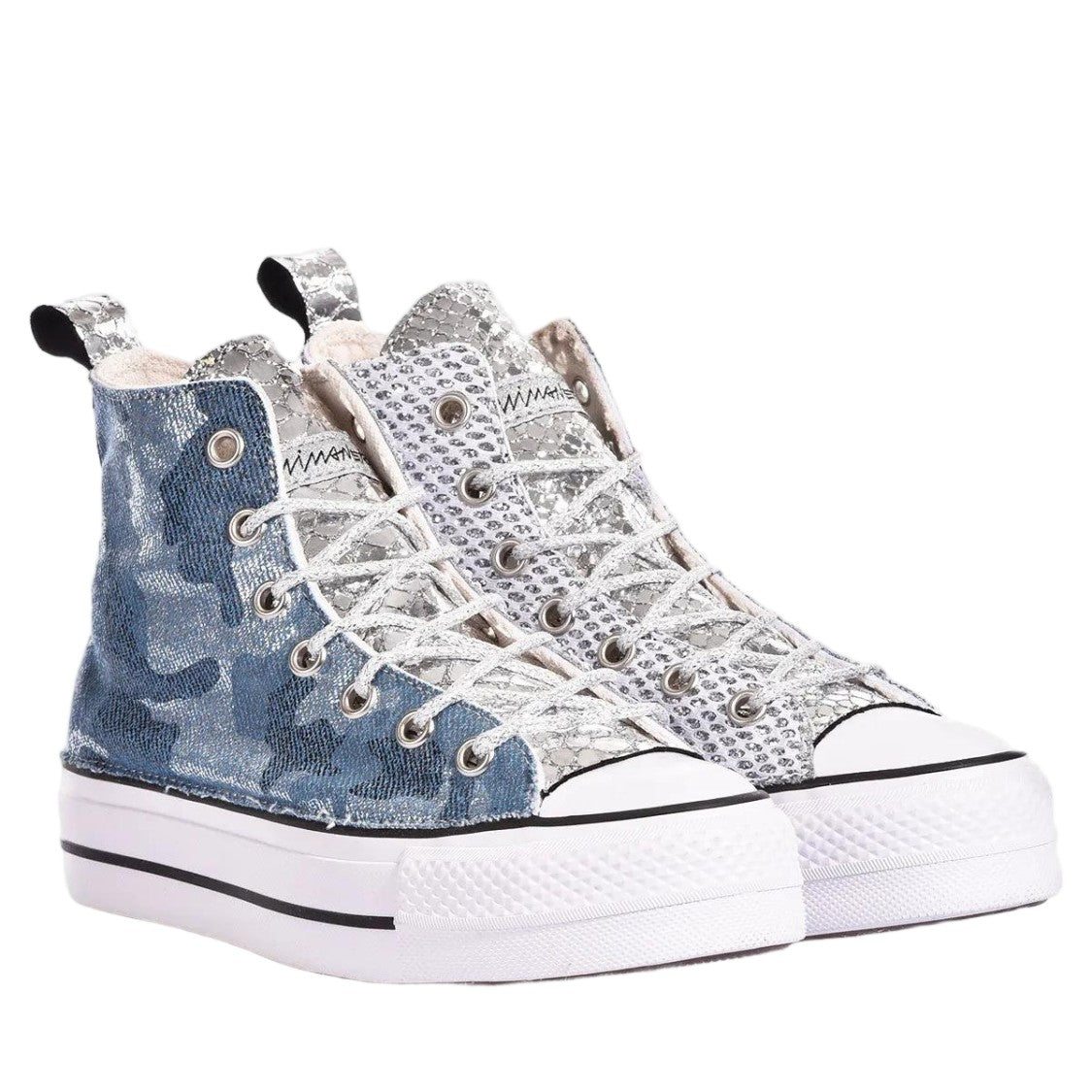 Converse Blue Handmade Denim Camo Platform Sneakers