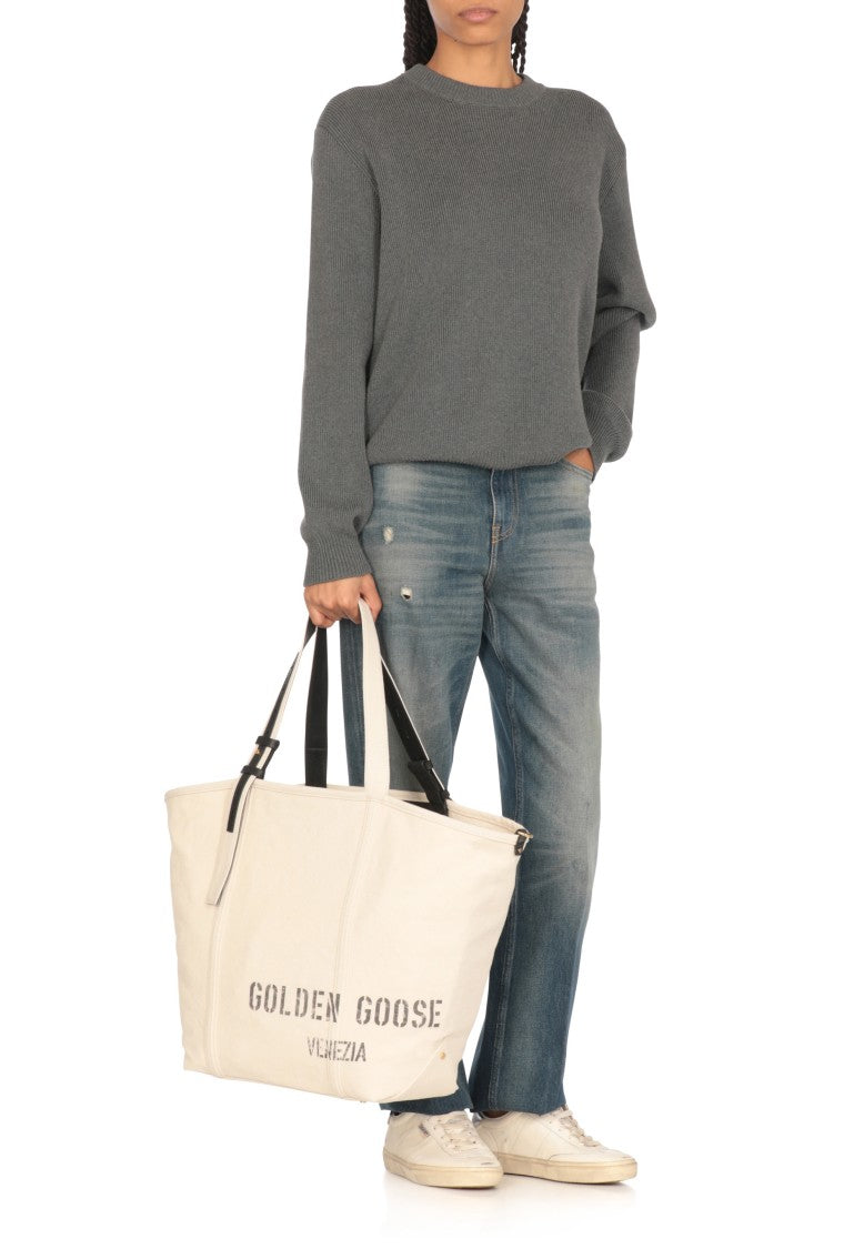 Golden Goose Ivory Canvas Shopper Bag
