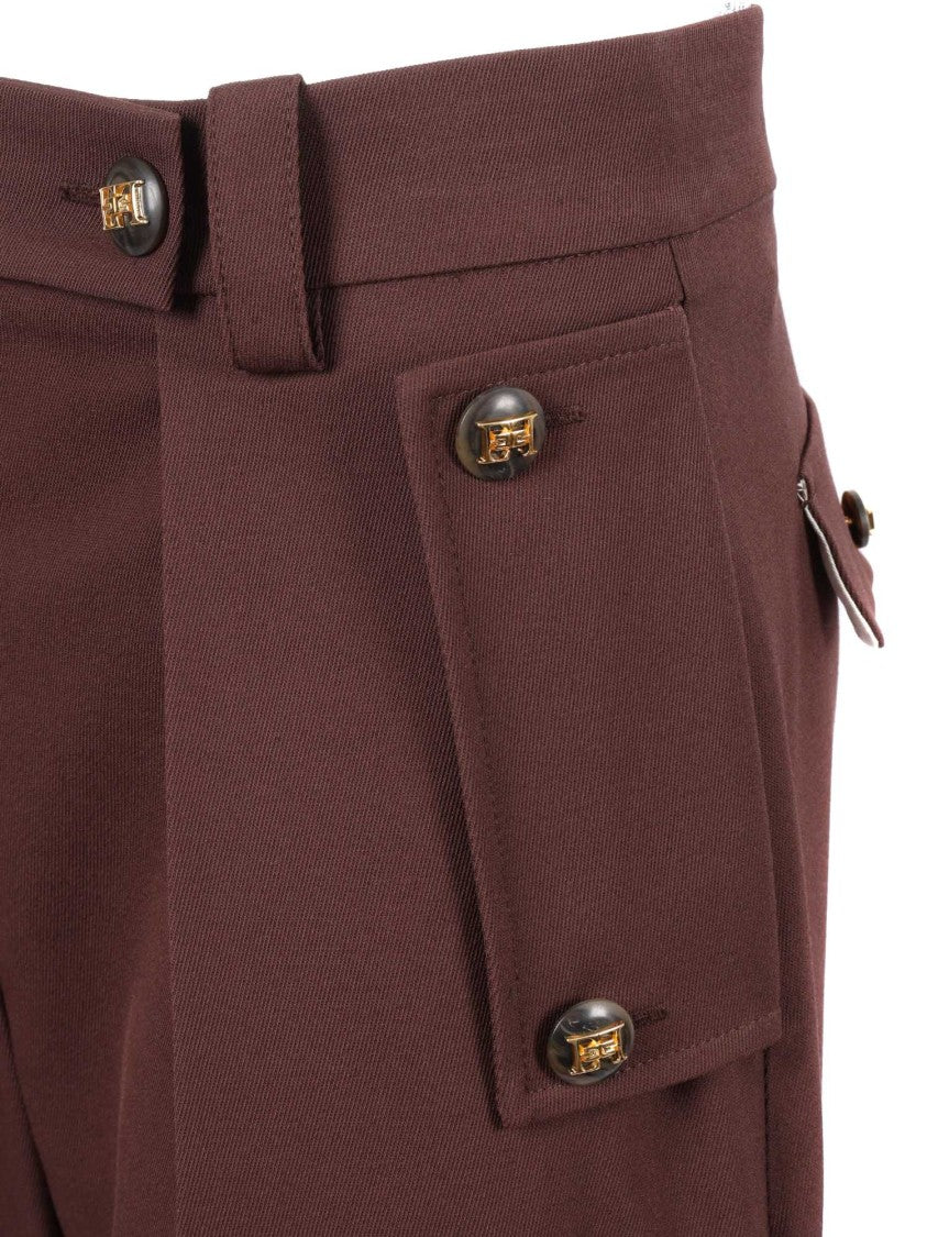 Elisabetta Franchi Tailored Brown Trousers With High Waist And Decorative Pockets
