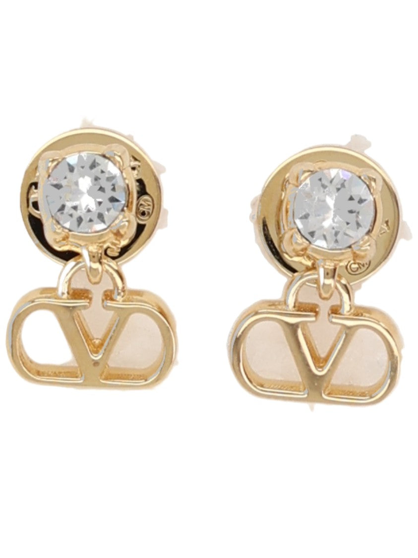 Valentino Garavani Vlogo Signature Rhinestone Brass Earrings