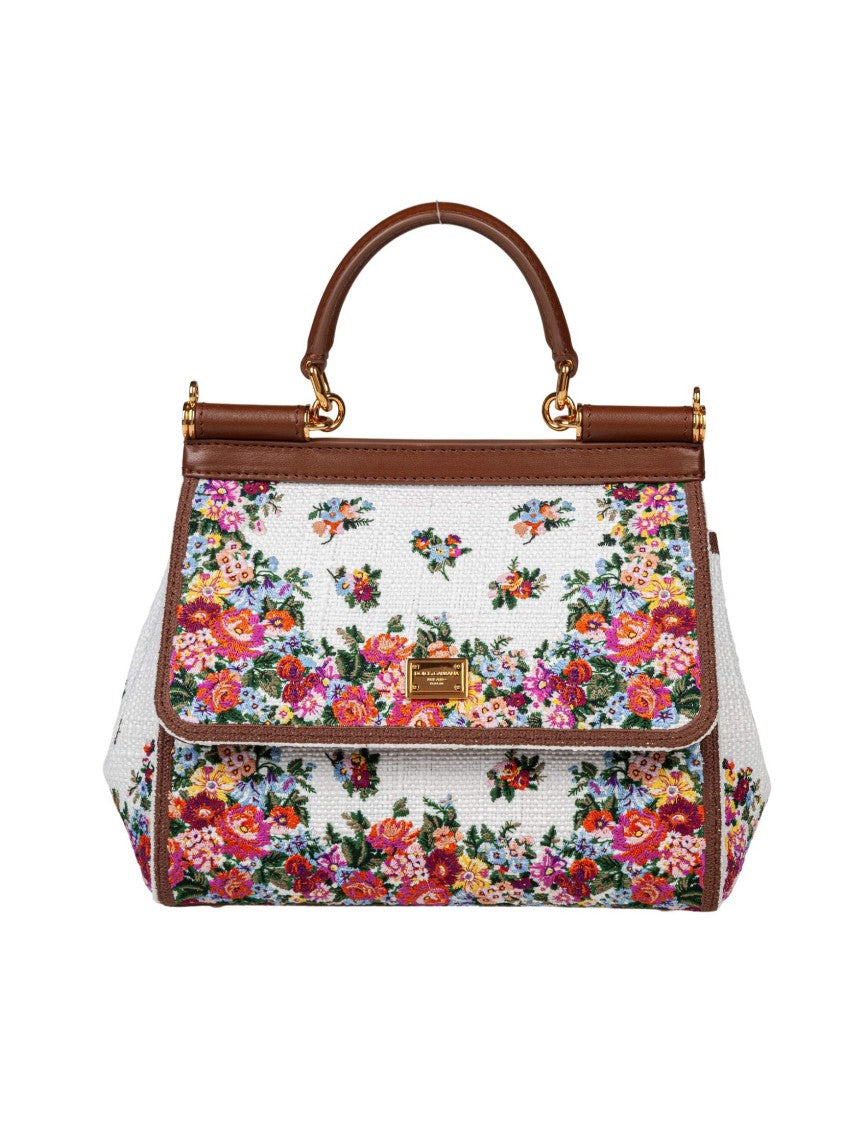 Dolce & Gabbana Small Sicily Leather & Embroidered Bag