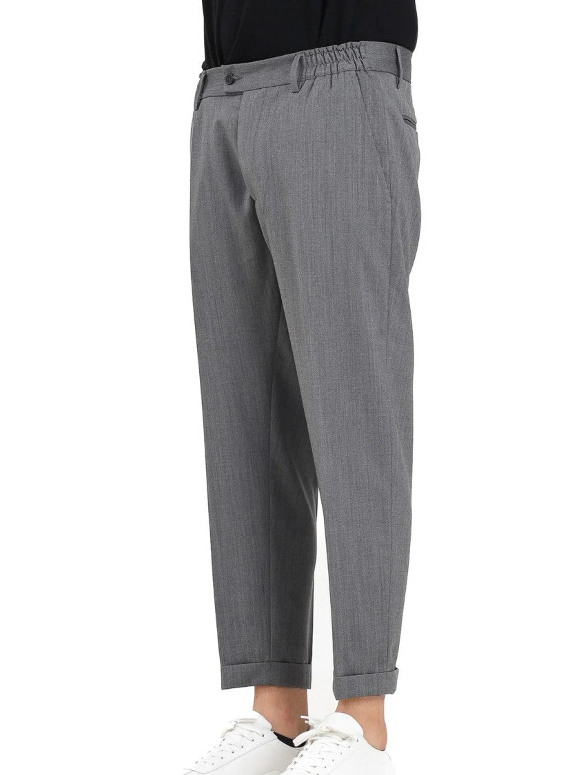 Yes London Grey Tailored Cuffed Hem Virgin Wool Formal Pants