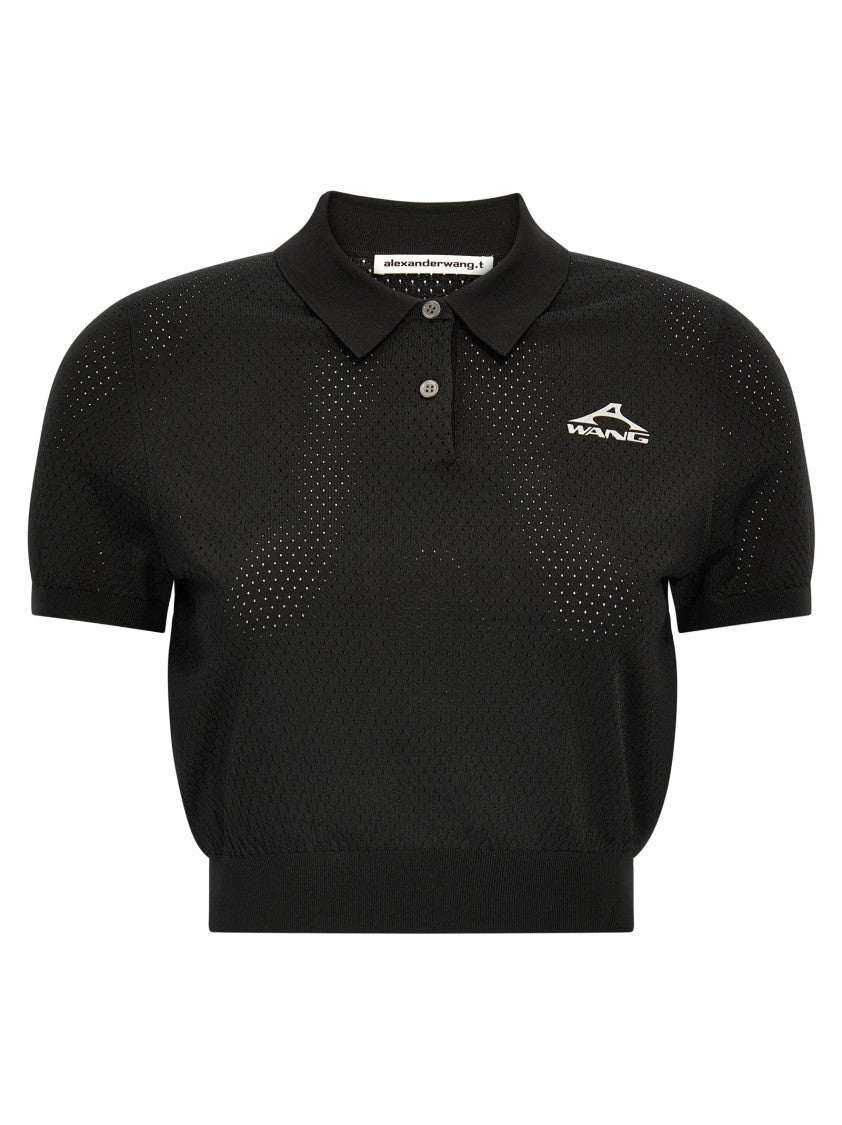 T By Alexander Wang Openwork Mesh Polo Shirt With 3D Logo