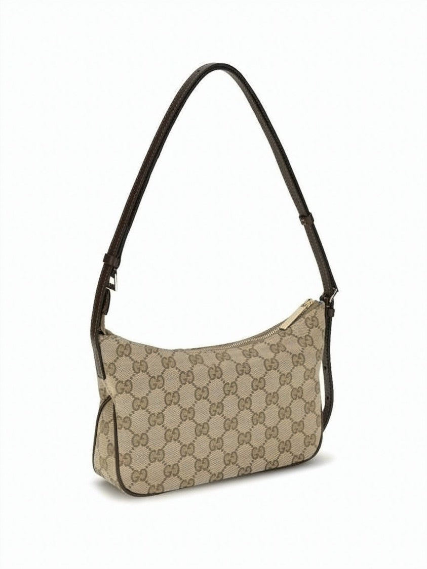 Gucci Beige Gg Monogram Shoulder Bag With Gold-Tone Accents