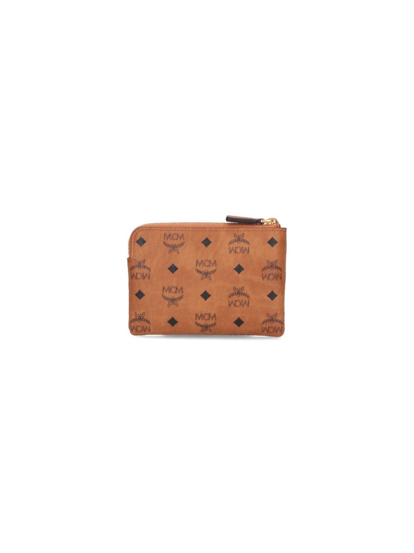 Mcm "Aren" Zip Coin Purse, In Brown "Visetos"