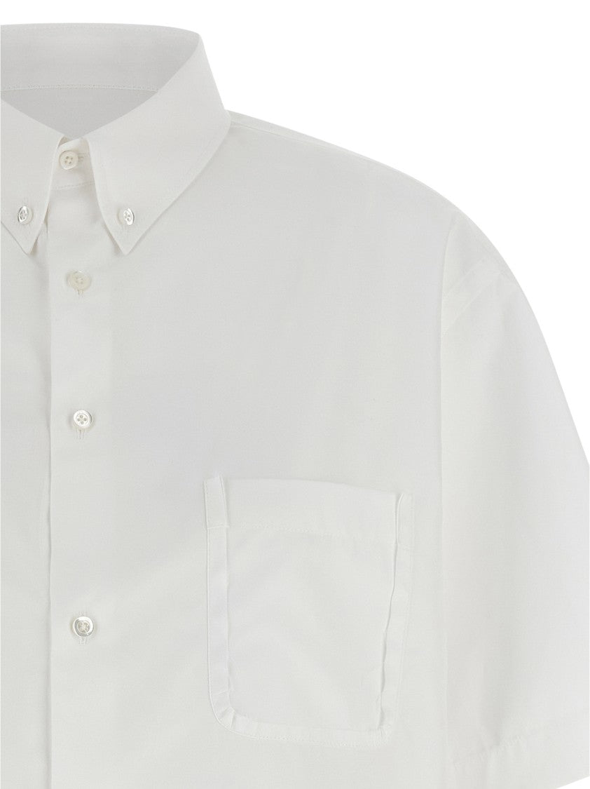 Maison Margiela Short-Sleeved Cotton Poplin Shirt With Asymmetric Hem And Four Stitches