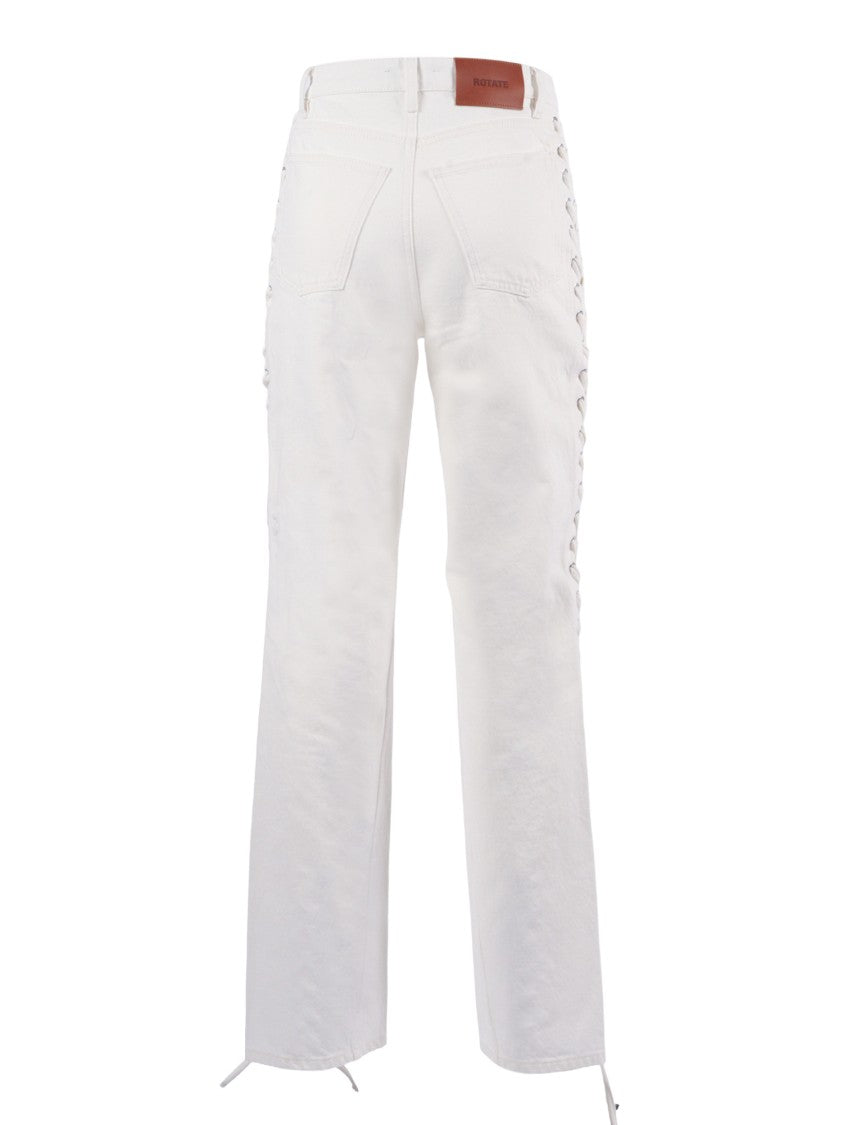 Rotate White Raw Laced Loose Jeans
