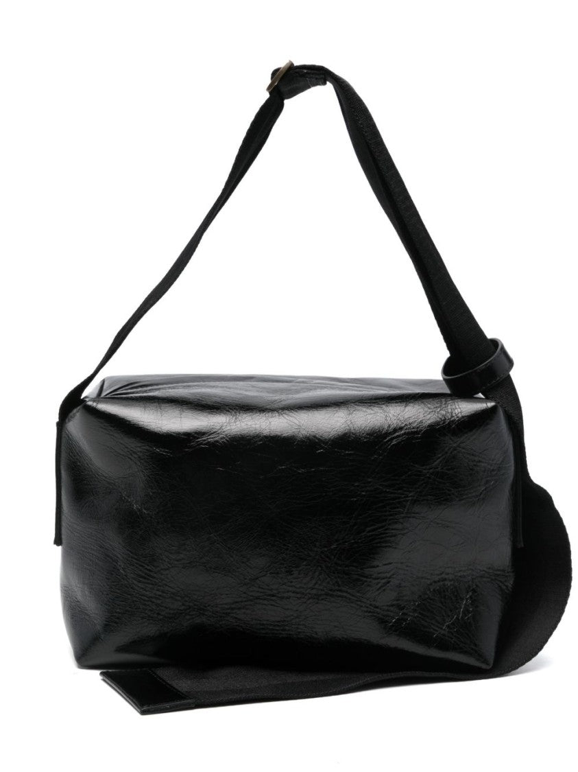 Uma Wang Glossy Leather Shoulder Bag With Adjustable Strap