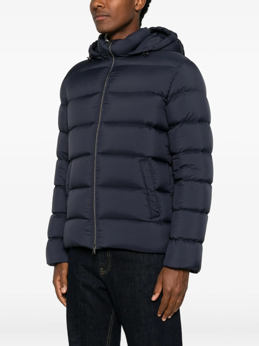 Herno Quilted Blue Puffer Jacket With Adjustable Hood