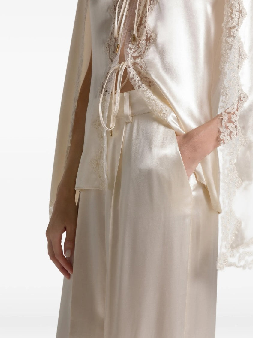 Alberta Ferretti Neutral Pantalone High-Waisted Wide-Leg Viscose Pants