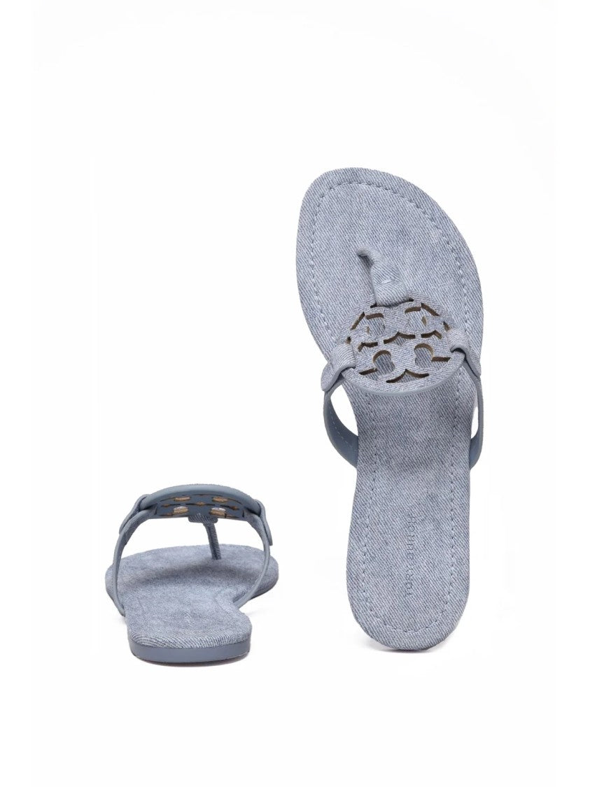 Tory Burch Light Blue Leather Denim Flip-Flop Sandal