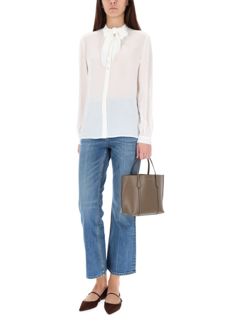 Tory Burch White Sheer Bow Blouse