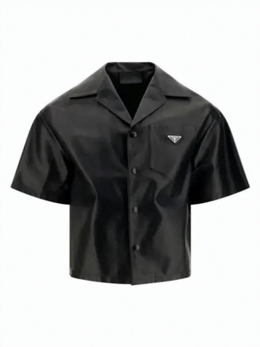 Prada Cropped Black Lambskin Leather Shirt