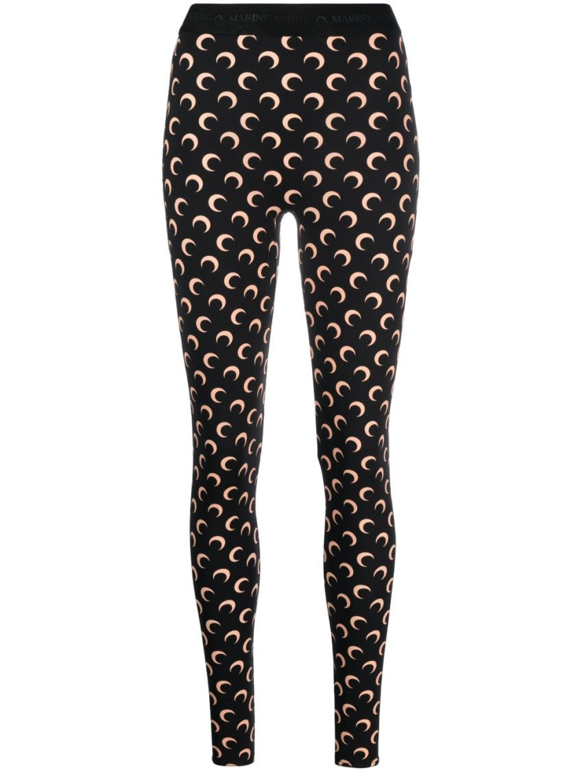 Marine Serre Crescent Moon Pattern Leggings With Logo Waistband