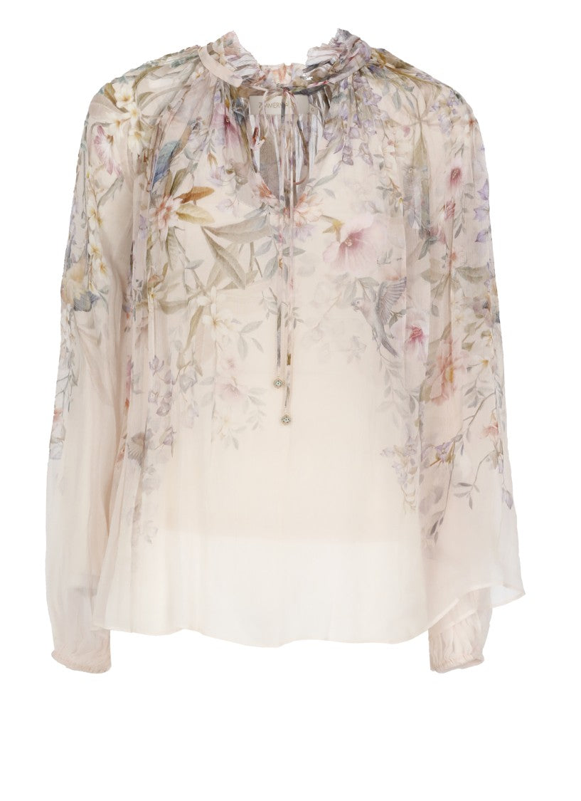Zimmermann Pink Rebellion Billow Floral Viscose Blouse