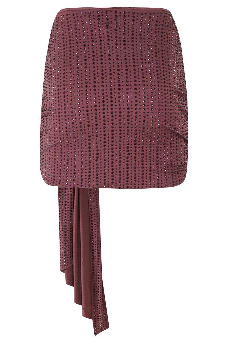 Venuja Burgundy Crystal Mini Draped Polyamide Mini Skirt