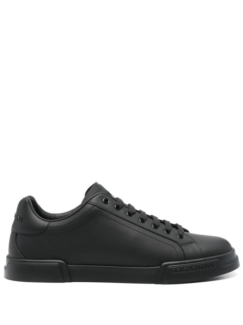 Dolce & Gabbana Round Toe Lace-Up Leather Sneakers