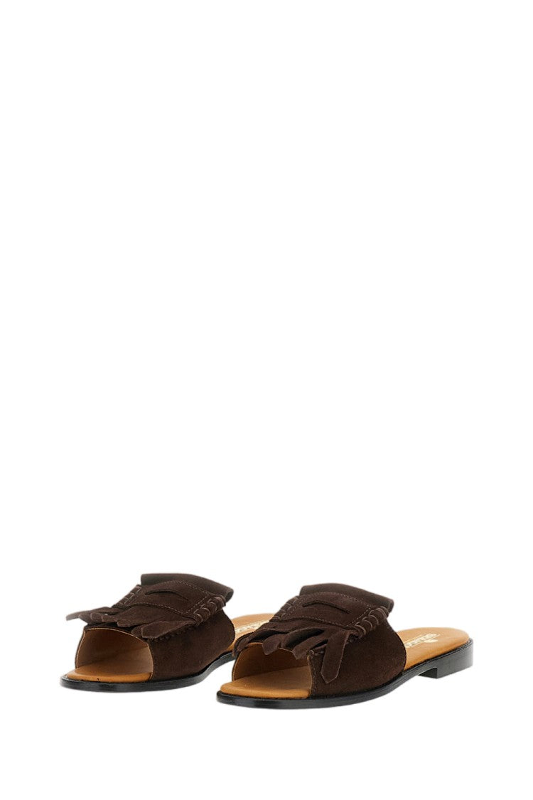 Sebago Moccasin-Style Suede Slide Sandals With Fringed Vamp