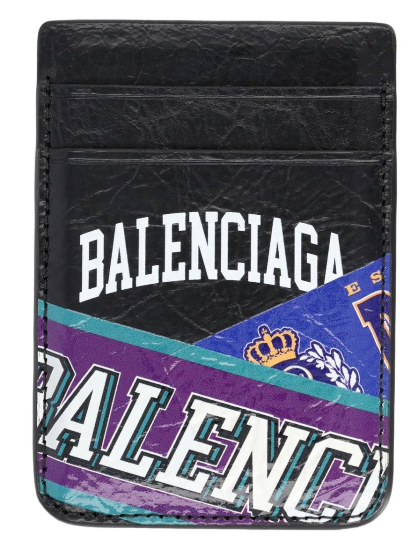 Balenciaga Textured Leather Cardholder With Bold Graphic Print