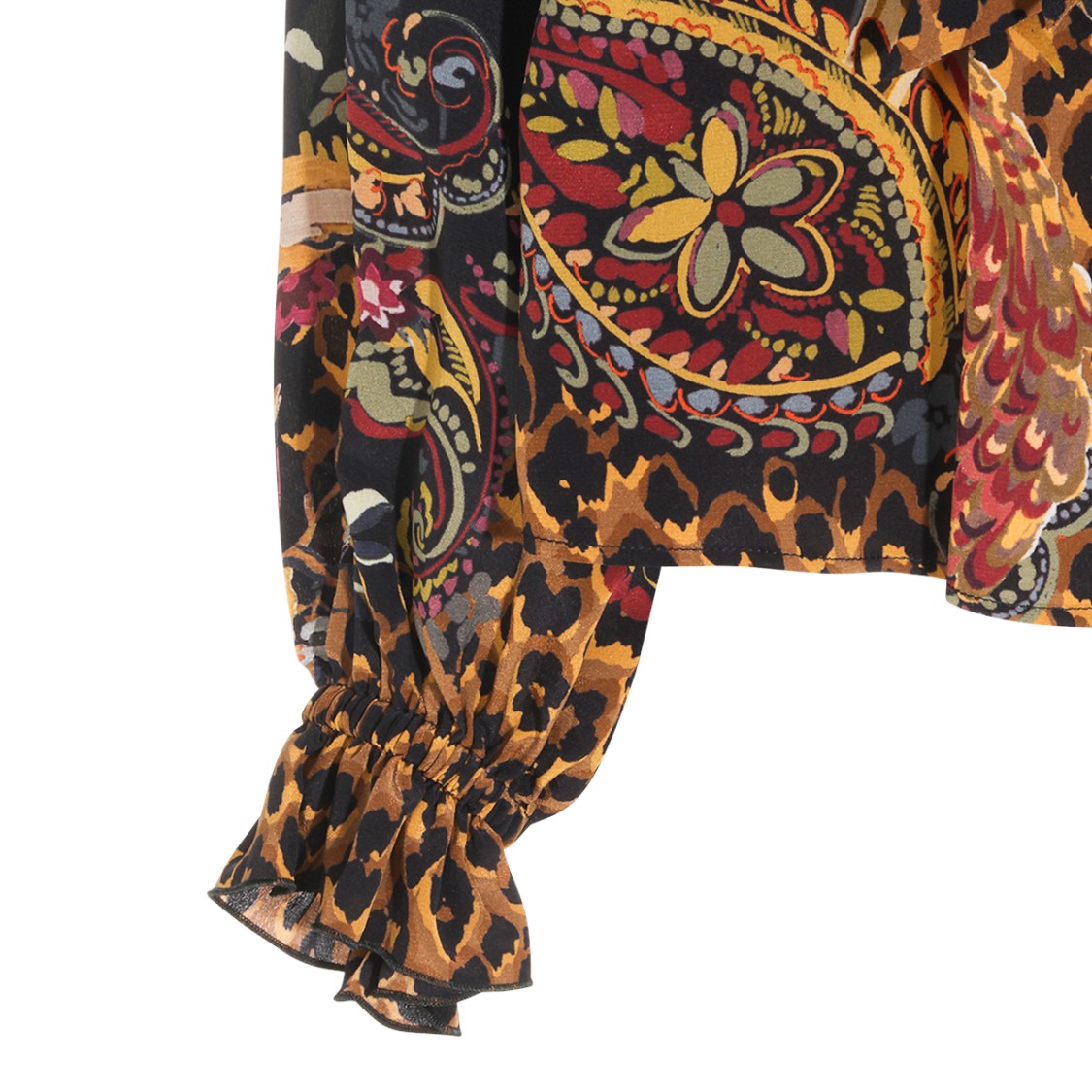 Etro Multicolor Silk Shirt With High Collar And Ruffled Cuffs