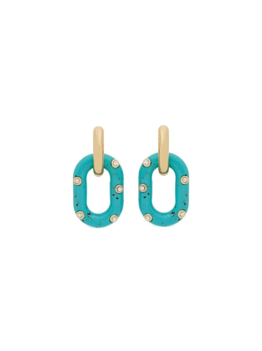 Rabanne Xl Link Oversized Palm Spring Earrings Gold And Turquoise