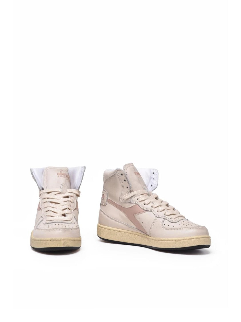Diadora Heritage White Pink Leather Mi Basket Sneakers